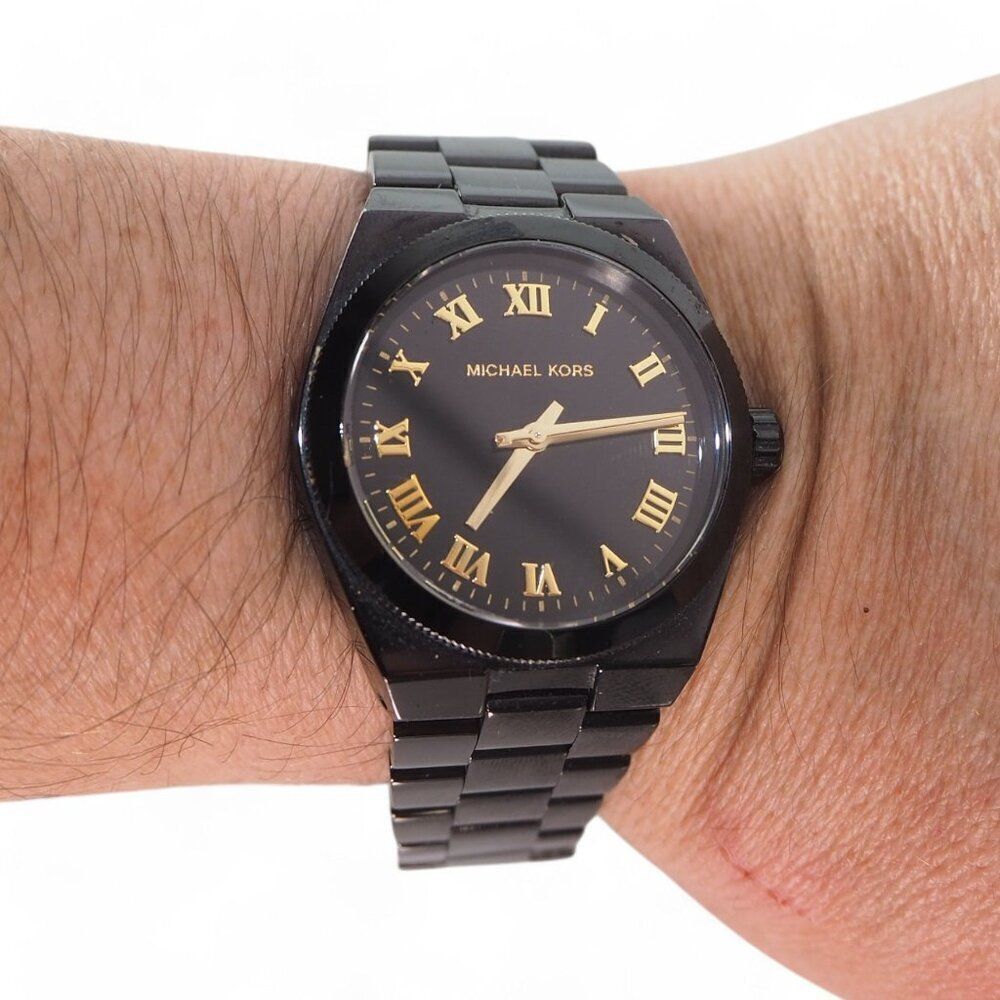 Michael‎ Kors Channing Black Dial Roman Numeral Markers Watch MK6100 Black/Gold